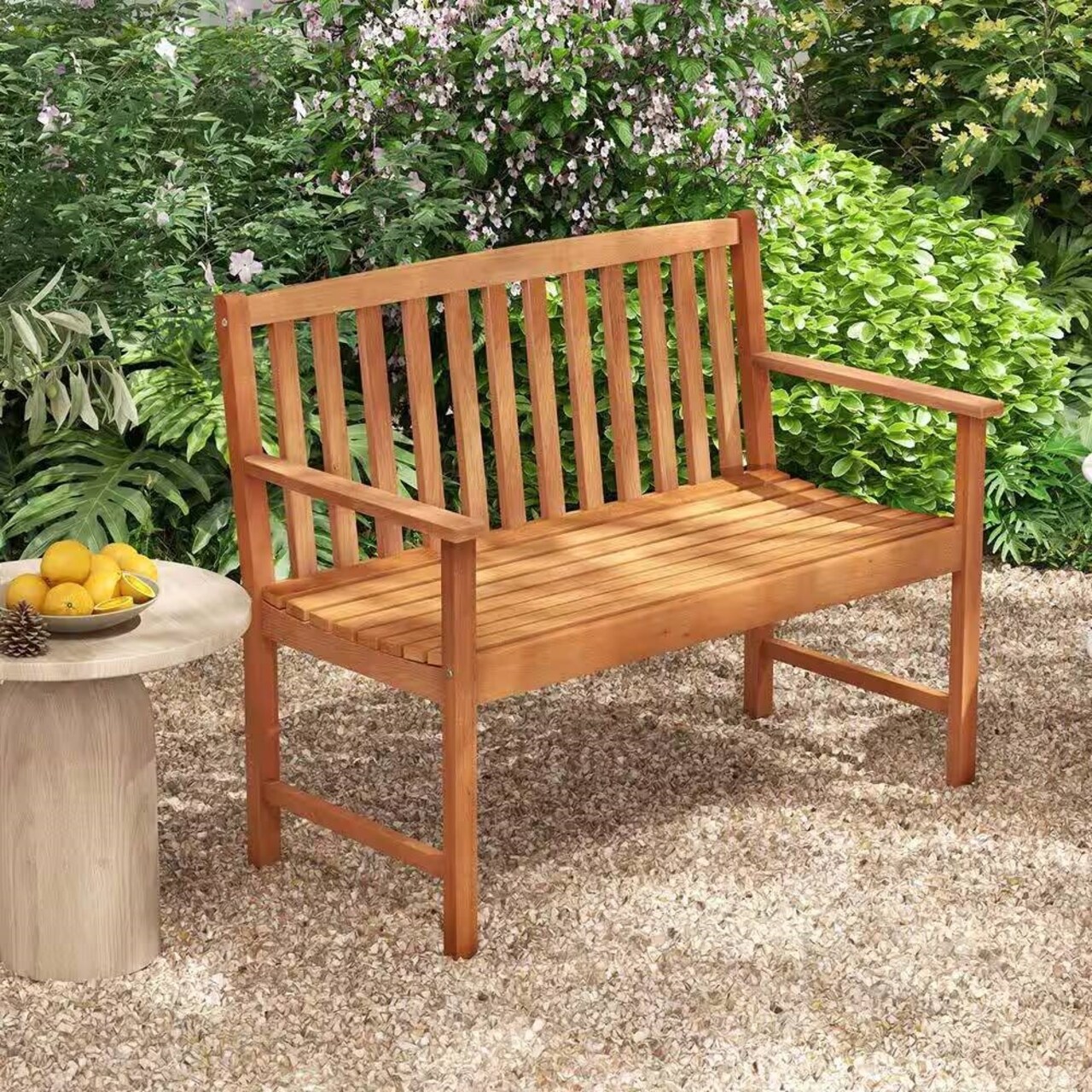 Outdoor Wooden Garden Bench 4Ft with Backrest for Porch or Patio